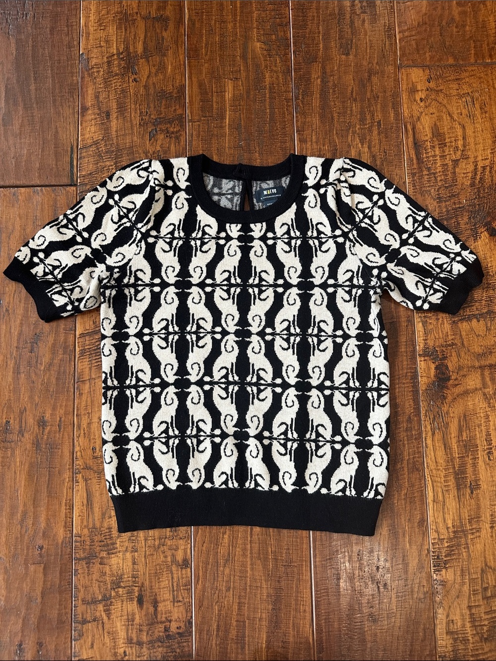 Anthropologie Maeve Puff Sleeve Harmon Jacquard Sweater Tee Size M